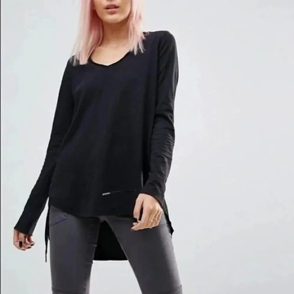 Blank NYC Linen Blend V-Neck Long Sleeve Tunic Top M Assymetric Black Grunge Y2K - Picture 4 of 11